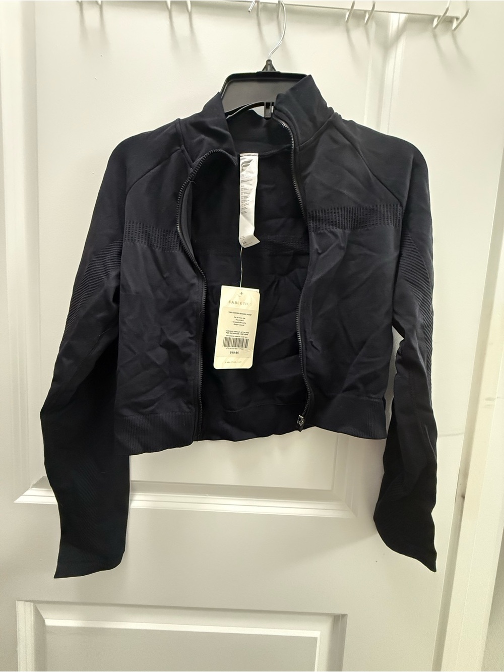 Fabletics Black Cropped Zip Bomber Jacket